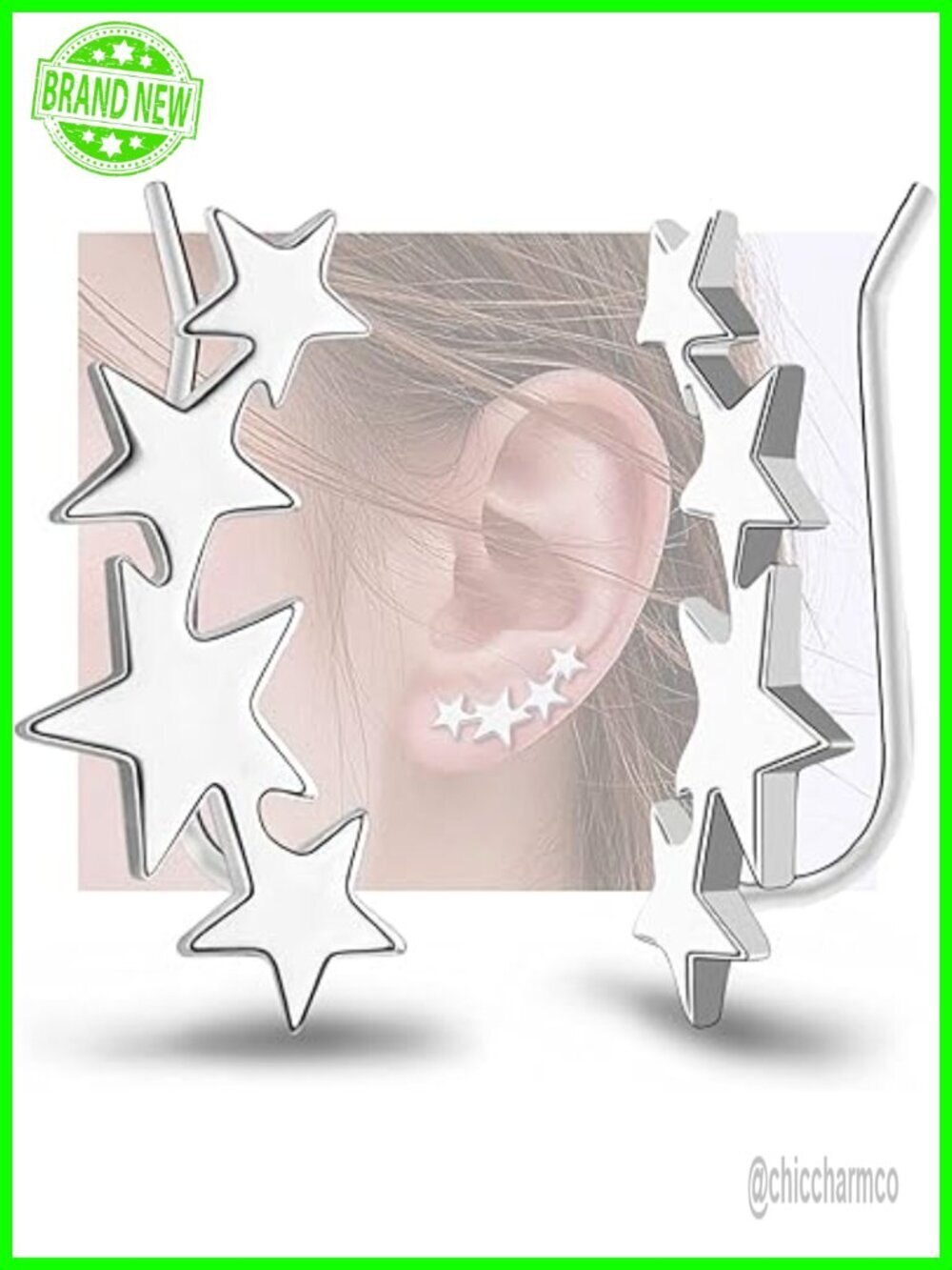 Sterling Silver Star Ear Climber Hypoallergenic Ear Cuff with 4 Stars